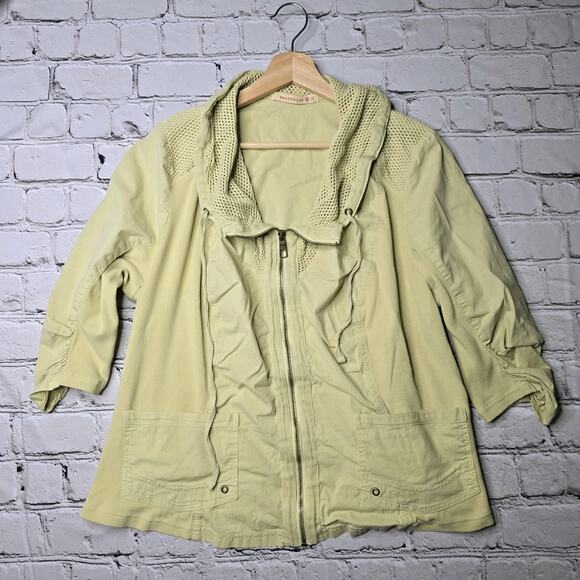 XCVI Wearables Fjord Full Zip Mesh Accent Jacket Yellow Green Cotton Blend 1X - Picture 1 of 11